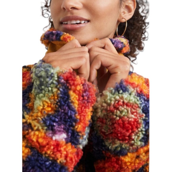 Desigual colorful sherpa fleece teddy bomber by C. Lacroix “Colette” jacket XL - Picture 4 of 16